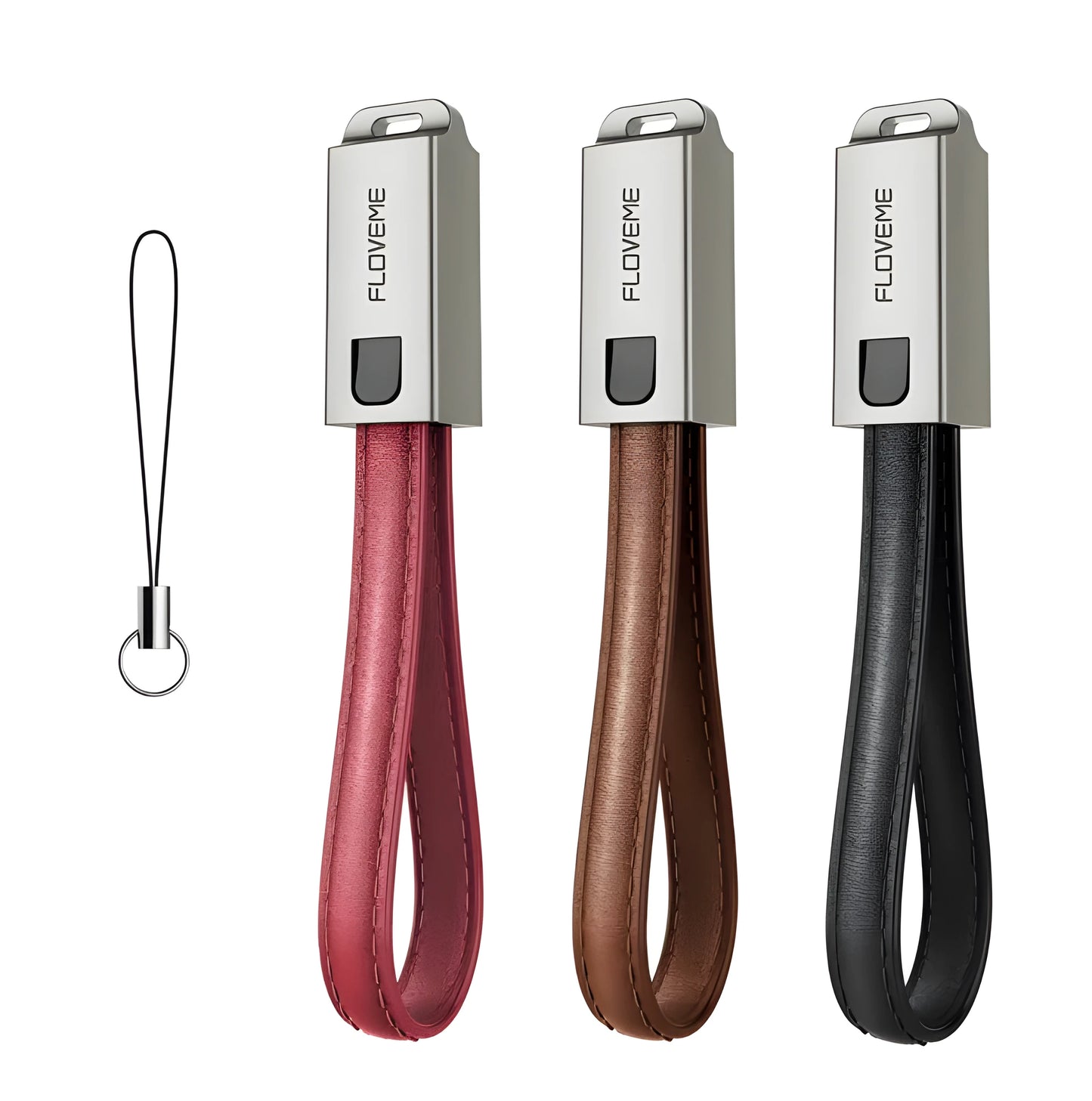 20cm leather iPhone charging cable with zinc alloy lightning connector in black, brown, or red colour
