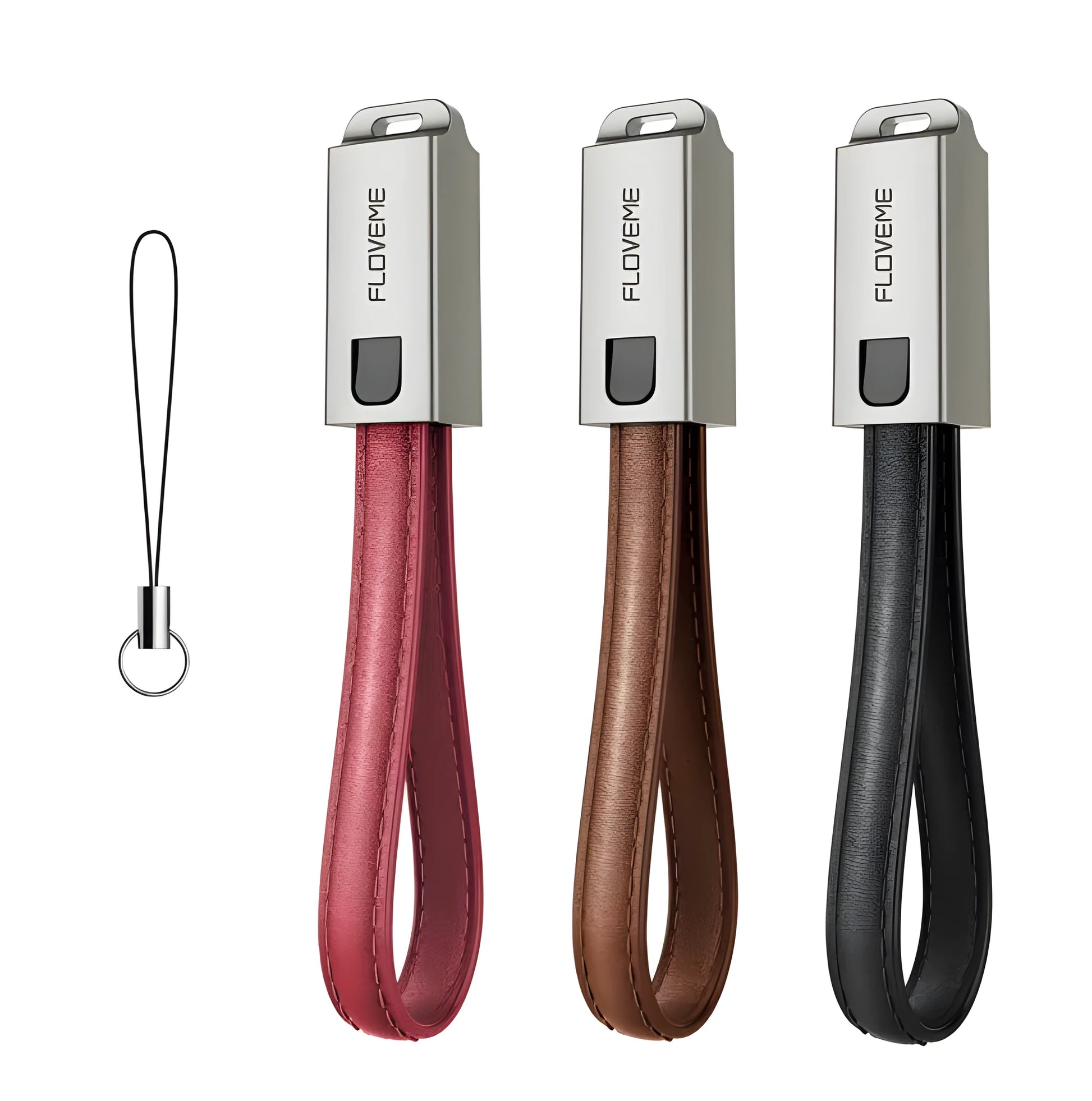 20cm leather iPhone charging cable with zinc alloy lightning connector in black, brown, or red colour