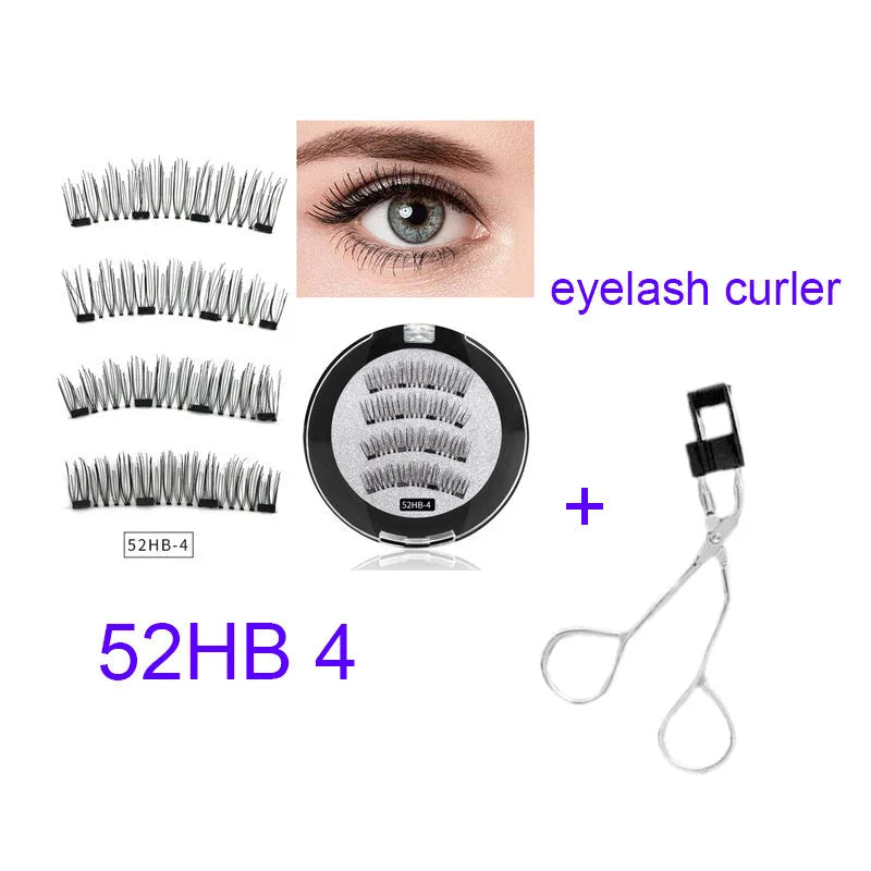 Four magnet false eyelashes in imported fibre with hand made construction and optional eyelash curler