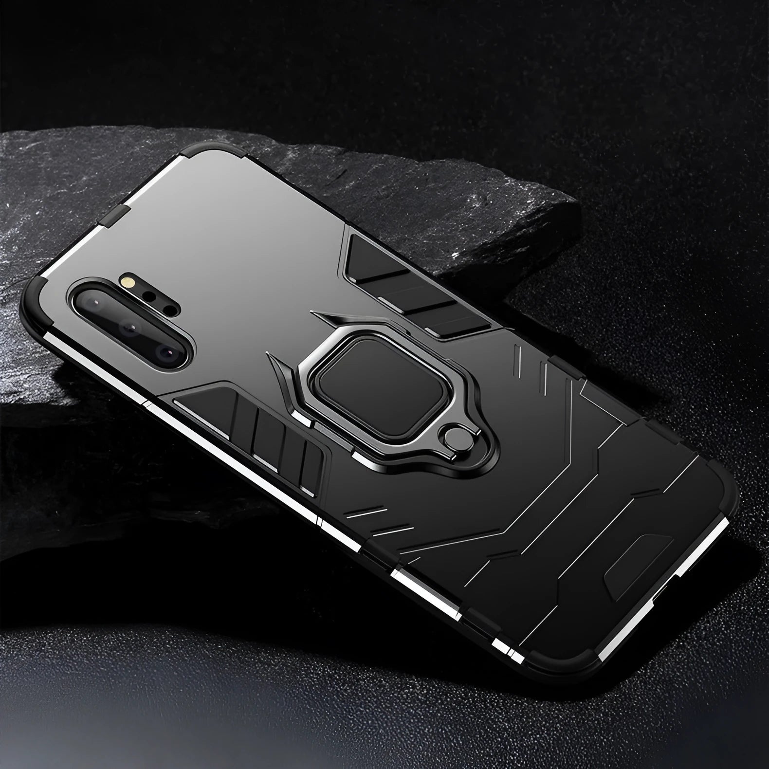 Iron Man magnetic phone case for Samsung Galaxy phones in black, blue, and red colours on a plain background.