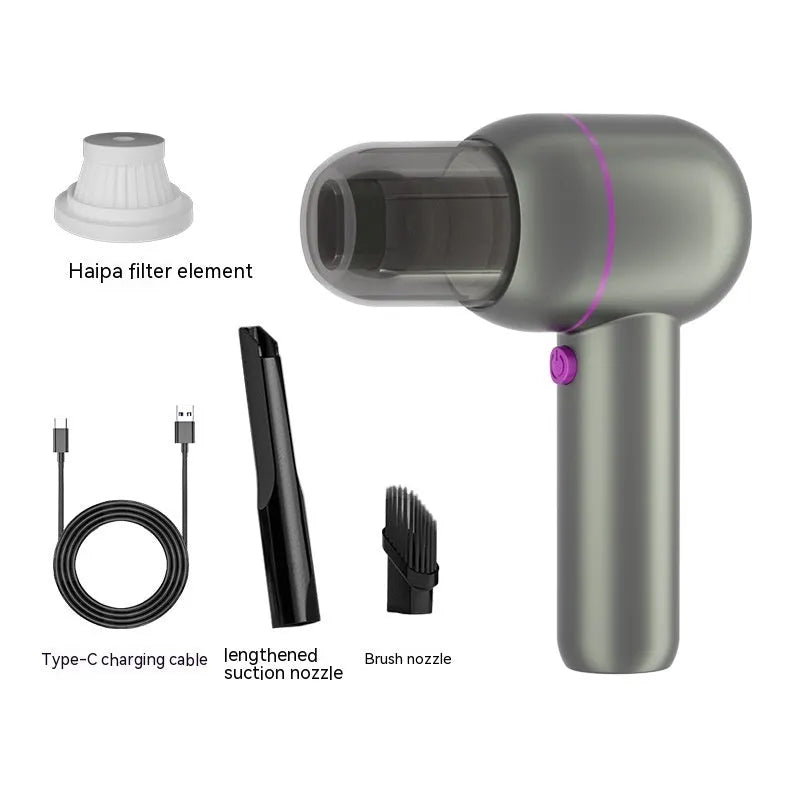XC-06 grey portable handheld car vacuum cleaner with rechargeable battery and accessories