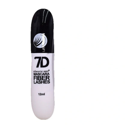 Black 7D mascara tube with brush showing separated lashes in waterproof formula