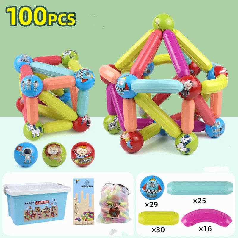Colourful magnetic construction toy set with rods and blocks for creative play and learning