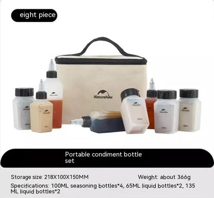 Naturehike six-piece portable PP seasoning bottle set for outdoor picnics and camping.