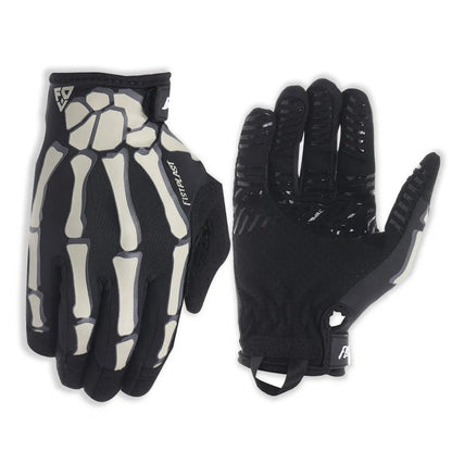 Skull luminous full finger riding gloves in black or khaki, ice silk polyester, touch screen and non-slip, sizes S-XXL
