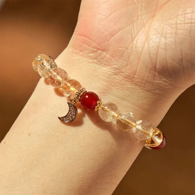 Handmade citrine red agate moon boom crystal bracelet for women.
