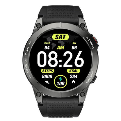 S53 outdoor GPS sports smart watch with black silicone band and 1.43-inch IPS touch screen display