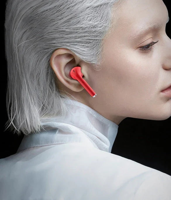 Stylish wireless earbuds with noise cancellation, featuring a lipstick-inspired design and premium materials for a comfortable, high-quality audio experience.