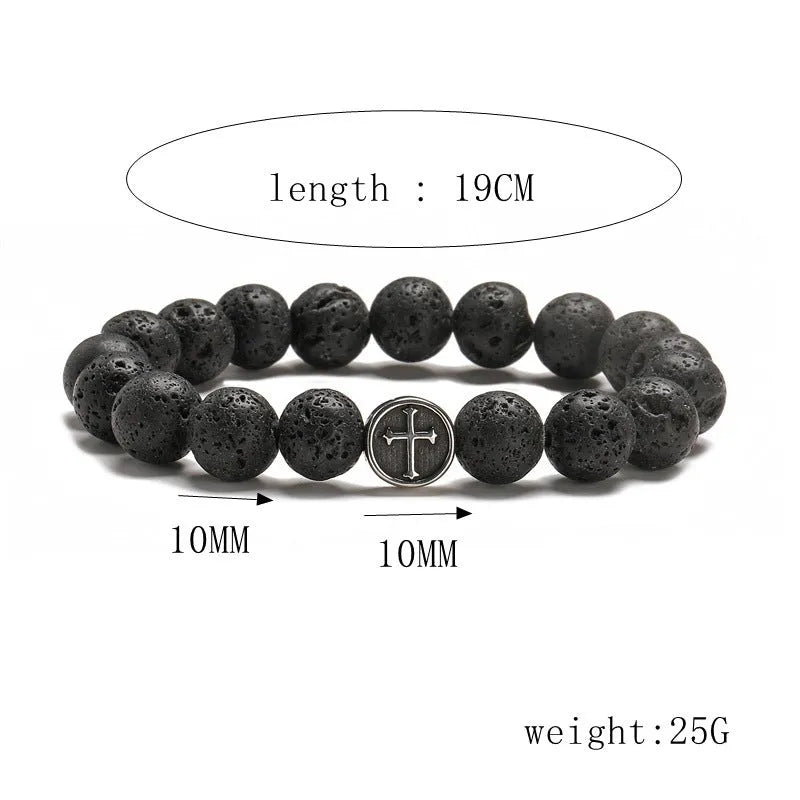 Volcanic agate geometric bracelet with stainless steel clasp and 10mm stone beads
