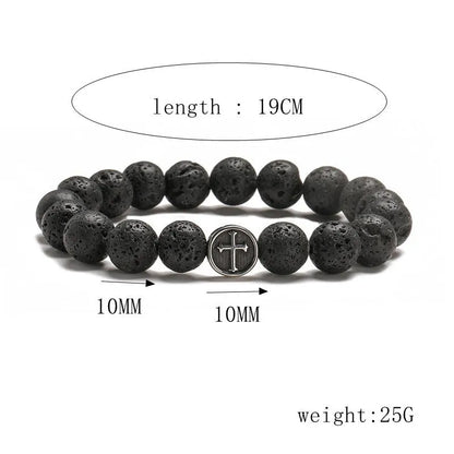 Volcanic agate geometric bracelet with stainless steel clasp and 10mm stone beads
