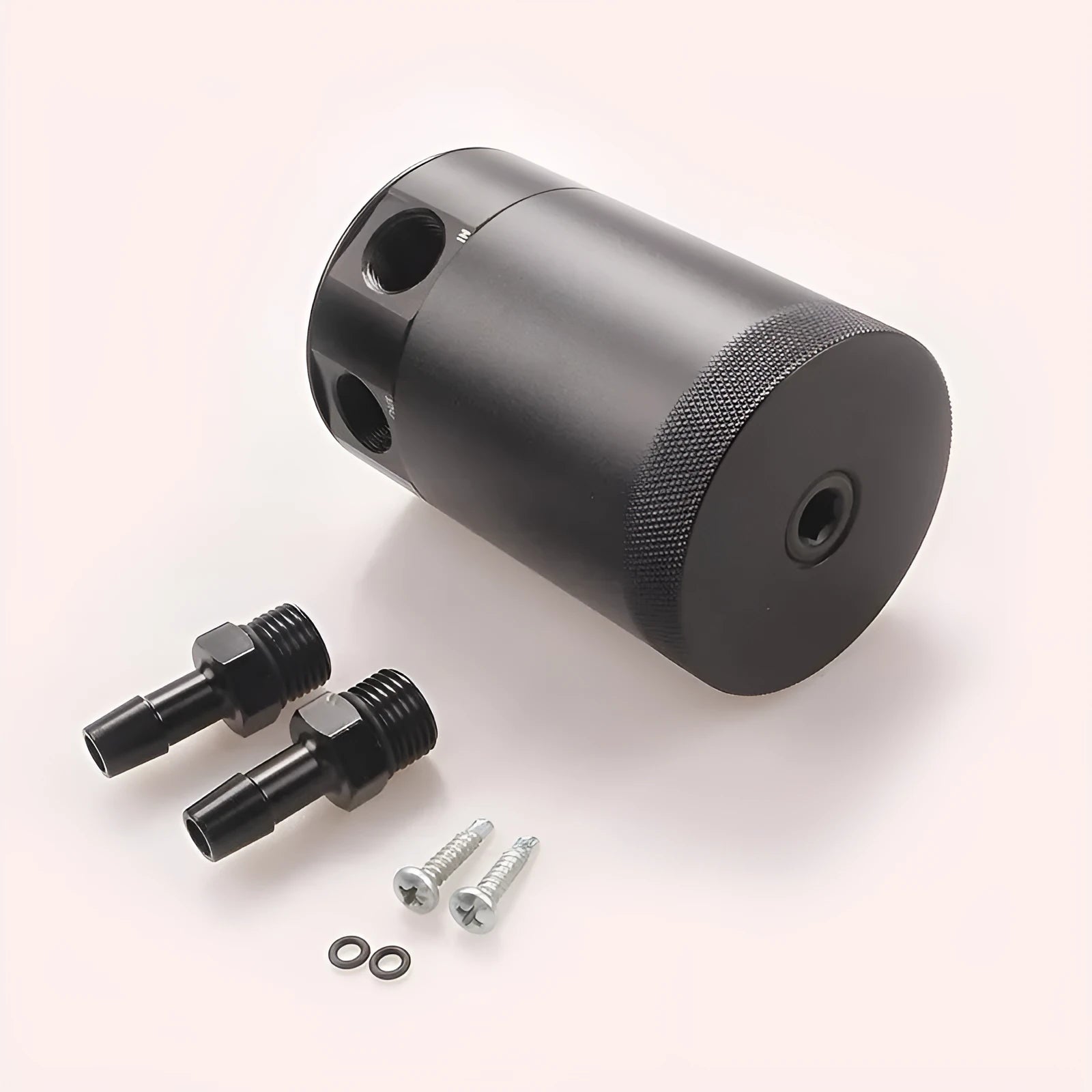 Aluminium automotive oil pot with two-hole breathable design in black finish