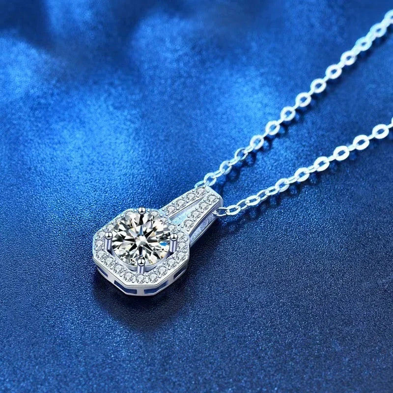 Elegant Moissanite Sterling Silver Necklace for Women with Geometric Pendant