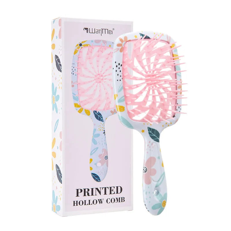 Hollow massage comb in pink or green, over 20cm, ABS with TPU water sticker, boxed