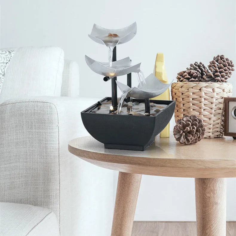 Handmade desktop water fountain ornament with flowing water display in modern minimalist style