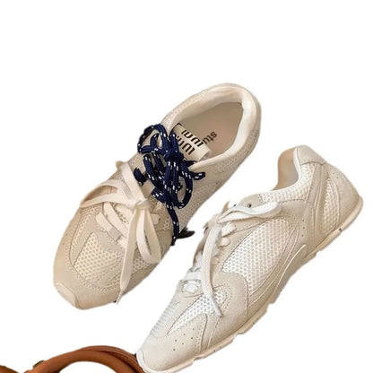 Women's retro German training casual shoes in artificial PU upper with flat round-toe design