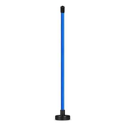 Red and blue aluminium alloy magnetic golf swing trainer bar attached to a golf club shaft.