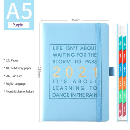 Daily planning clocking table calendar with imitation leather cover in blue, pink, red, yellow, or light blue.
