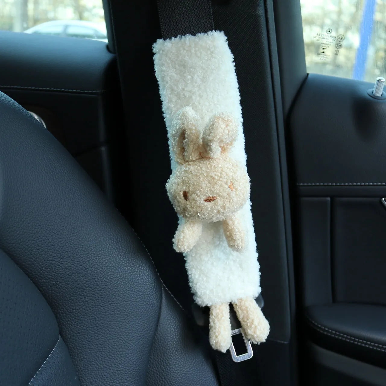Cartoon lamb wool shoulder protector for car seatbelts in rabbit, bear, and rabbit+bear designs