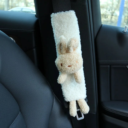 Cartoon lamb wool shoulder protector for car seatbelts in rabbit, bear, and rabbit+bear designs