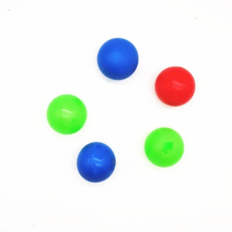 Colorful, luminous stress relief balls with a sticky surface for bouncing, squeezing, and sticking to surfaces