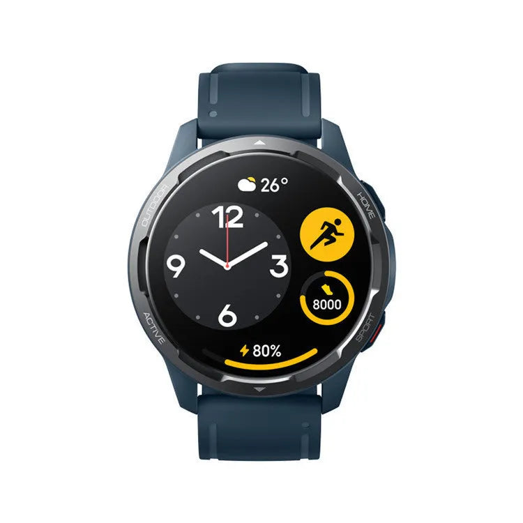 Dual band GPS smart watch with 1.43 inch touchscreen and silicone strap in black, white, or blue colours
