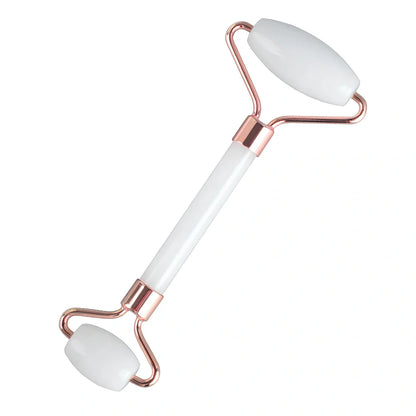 White jade facial roller set with double-headed design and scraping board for gua sha massage