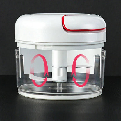 A versatile manual food chopper with self-locking blade mechanism, suitable for chopping a variety of ingredients in the kitchen.