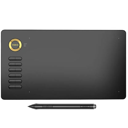 VEIKK A15 graphic drawing tablet with passive pen and pen pocket, 10x6 inch detection area, black colour.