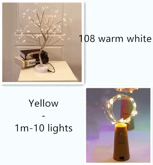 2 metre copper wire LED string lights with 20 warm white bulbs and wine bottle stopper for decorative lighting