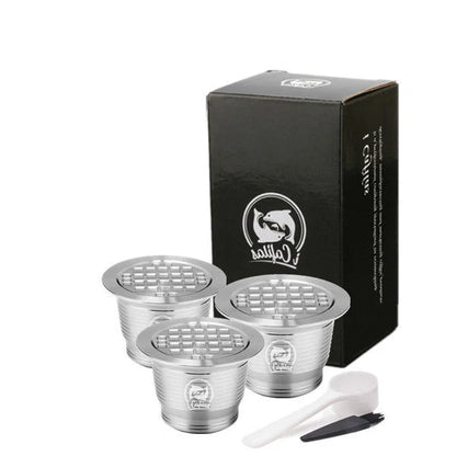 Stainless steel reusable Nespresso coffee capsule with refillable filter