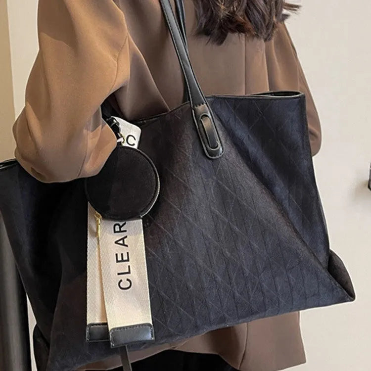 Women's large casual polyester shoulder tote bag in horizontal square shape with zippered inner pocket