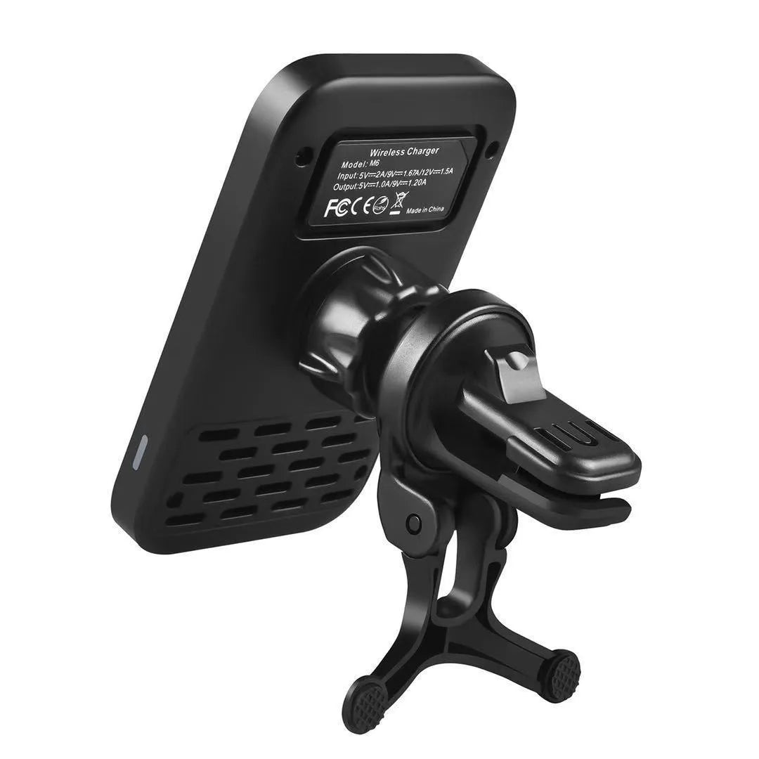 Black M6 magnetic wireless car charger bracket with USB cable for vehicle installation