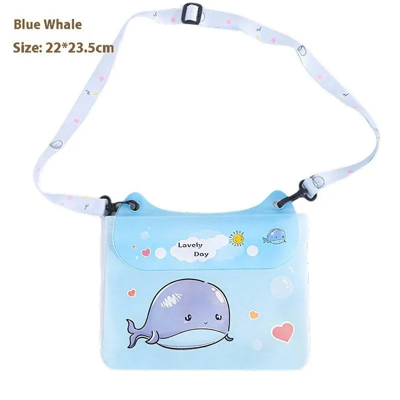 Waterproof PVC phone waist bag with adjustable waistband and touch screen, cartoon animal design, free size