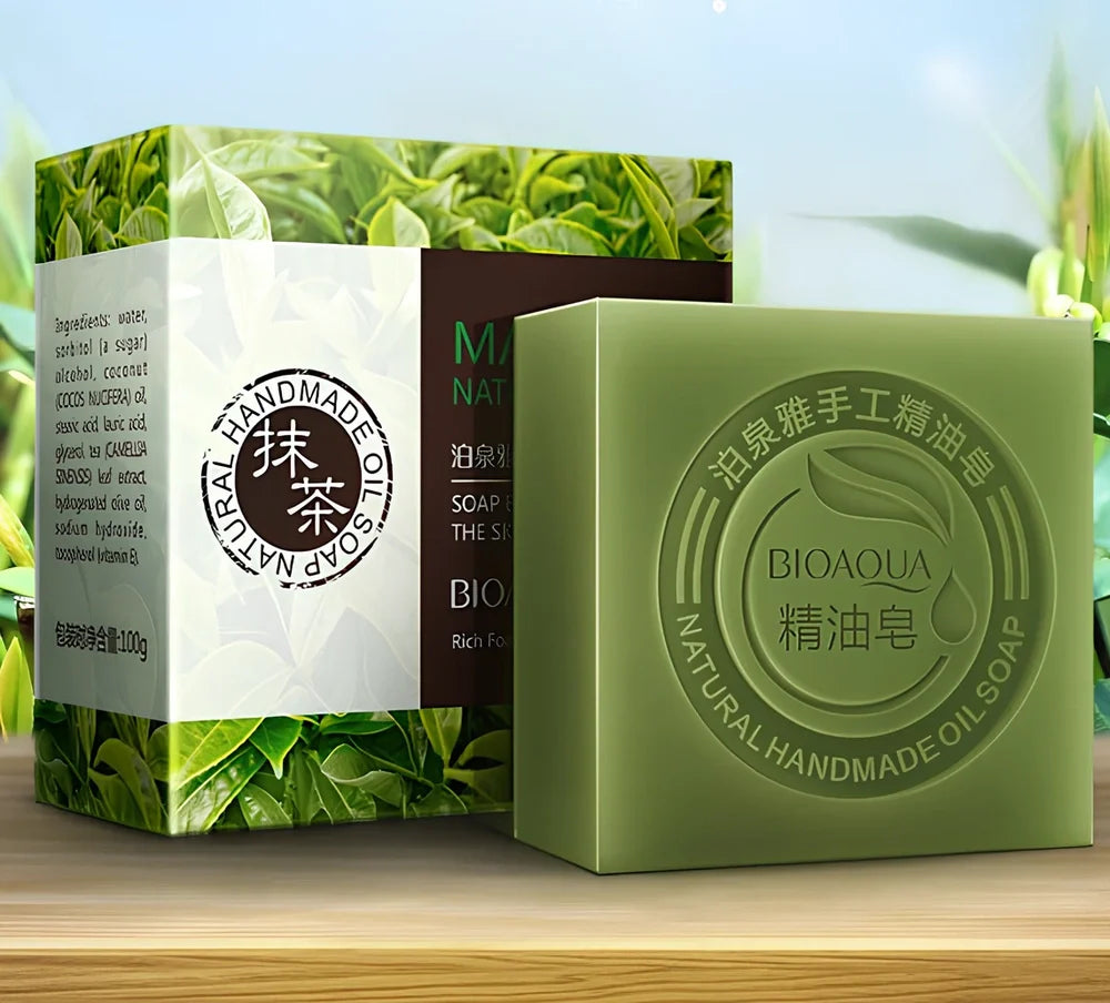 BIOAQUA 100g handmade essential oil soap bar with bamboo charcoal for acne cleansing and olive oil hydration