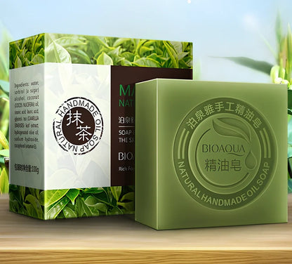 BIOAQUA 100g handmade essential oil soap bar with bamboo charcoal for acne cleansing and olive oil hydration