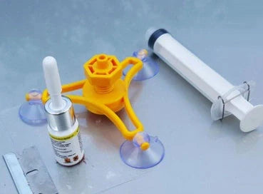 Vacuum function glass crack repairing tool set with connecting soft rod