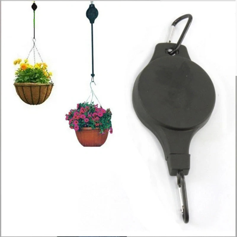 Detachable hanging basket hook with elastic cord for adjustable plant displays