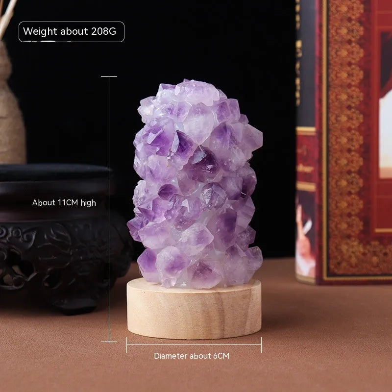 Amethyst Night Light Crystal Vug USB Plug-in Mini Lamp Decorative Mood Lighting Amethyst Tooth Flower Geode Nightlight Small Bedside Natural Crystal Decor Cold or Warm White LED