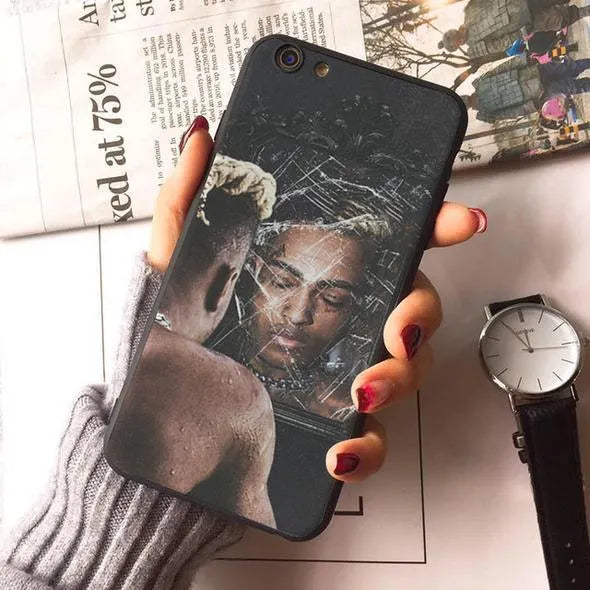 Clear half-wrapped iPhone case with XXTentacion pattern and matte finish.
