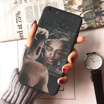 Clear half-wrapped iPhone case with XXTentacion pattern and matte finish.