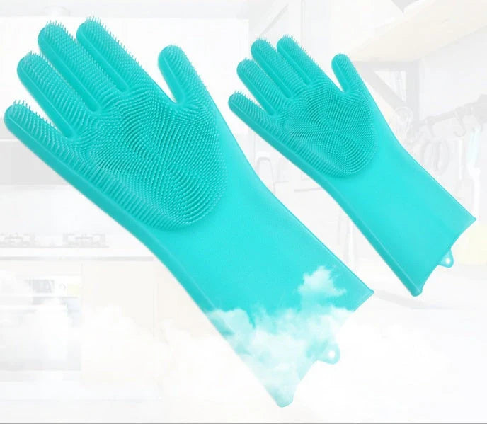 Silicone gloves with heat-resistant and non-slip design for versatile cleaning and cooking tasks