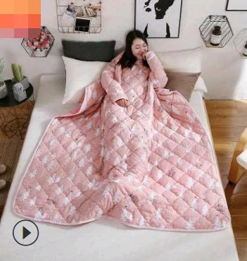 Cozy heated blanket with sleeves for comfortable lounging and hands-free relaxation