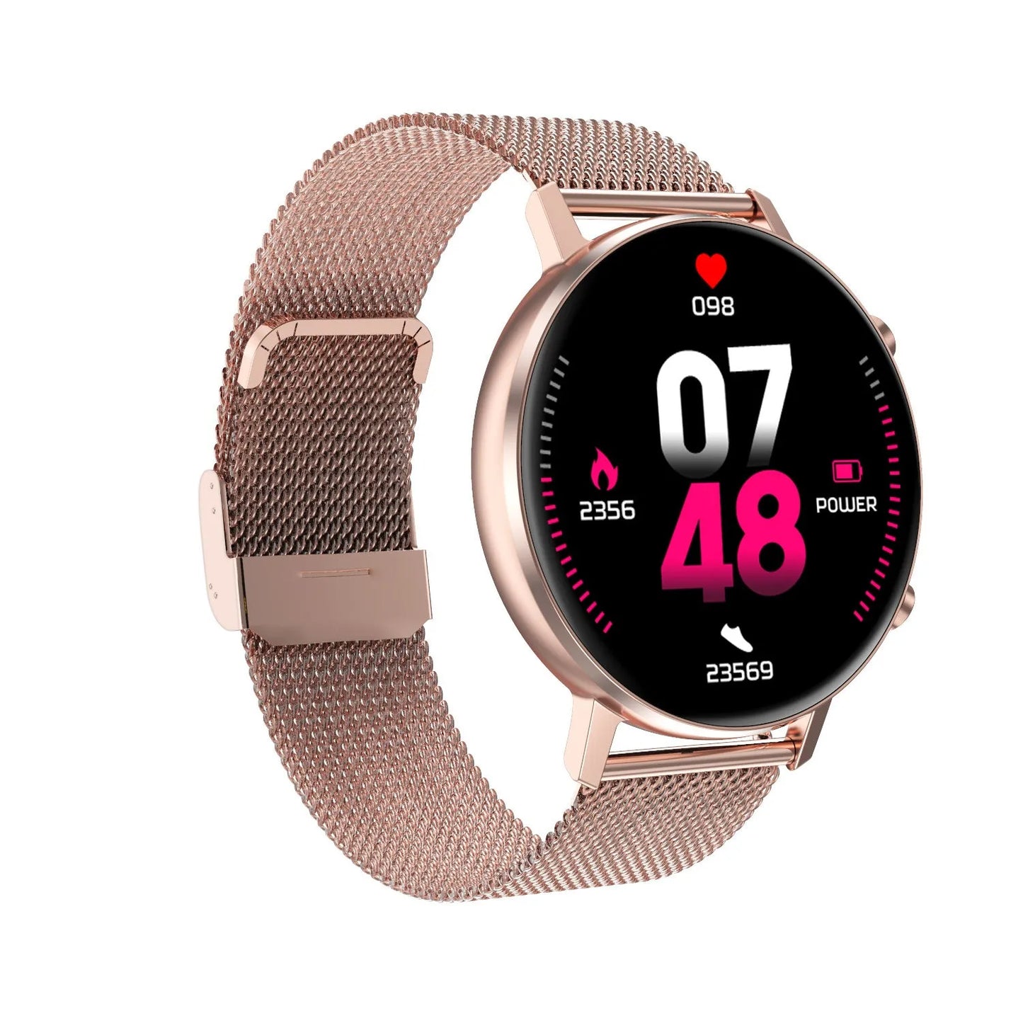 DT96 smart fitness bracelet with steel strap on a wrist, showing the 1.3-inch screen.