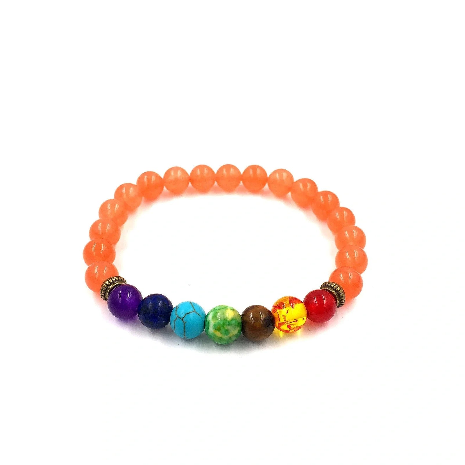Agate molten rock 8mm energy chakra bracelet with colourful beads and alloy accents
