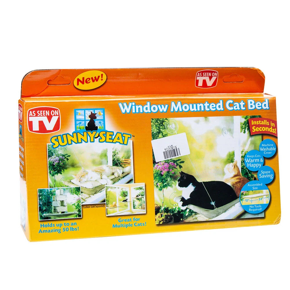 Window-mounted cat hammock with sturdy cloth cover, perfect for sunny spots