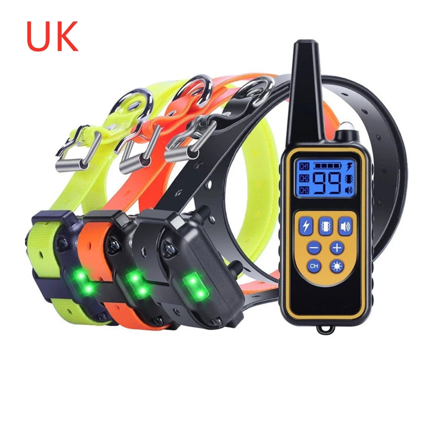 Electric dog training collar with remote control, adjustable levels, and waterproof design