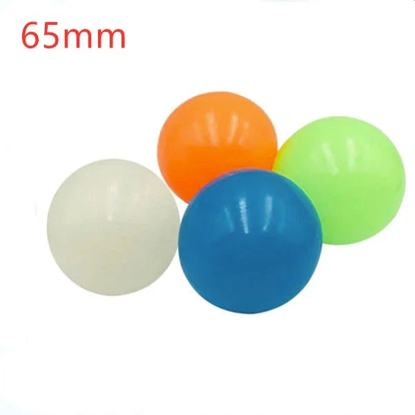 Colorful, luminous stress relief balls with a sticky surface for bouncing, squeezing, and sticking to surfaces