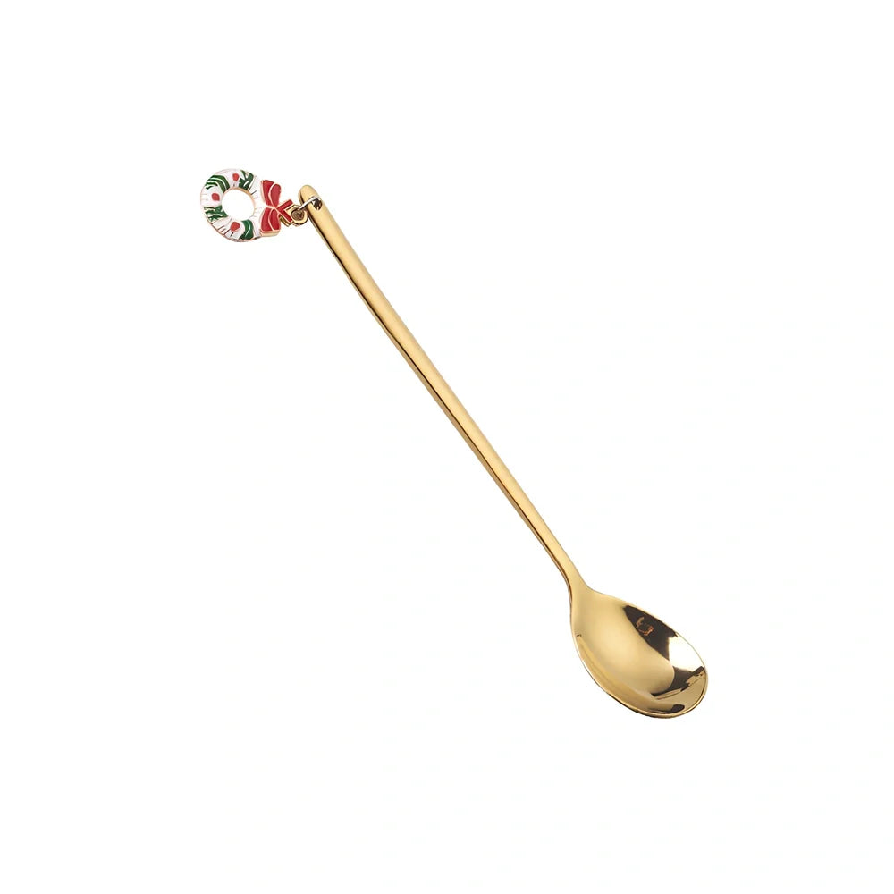 Christmas spoon set with silver and gold finishes, 135mm long stainless steel dessert utensils