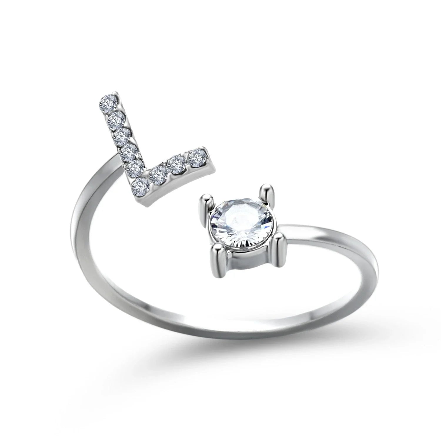 Personalized Initial Letter Crystal Ring with Adjustable Design in Gold, Silver, and Rose Gold Colors