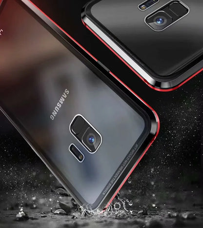 Anti-peeping magnetic clamshell phone case for Samsung Galaxy with double-sided glass protection in solid colour options